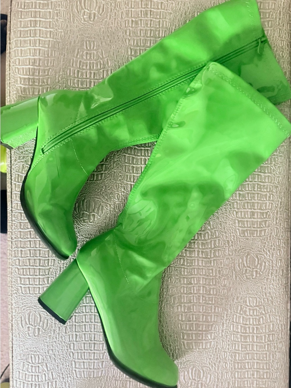 Ellie Patent Over-the-Knee Neon Green Block Heel Boots